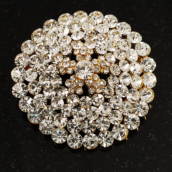 Clear Crystal Corsage Brooch (Gold Tone) - main view