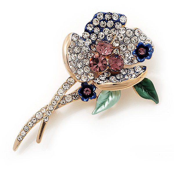 Stunning Sparkling Floral Brooch (Gold Plated Finish) - main view