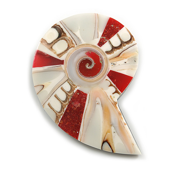 40mm L/Shell Shape Sea Shell Brooch/Caramel/Red/White Shades/ Handmade/ Slight Variation In Colour/Natural Irregularities - main view