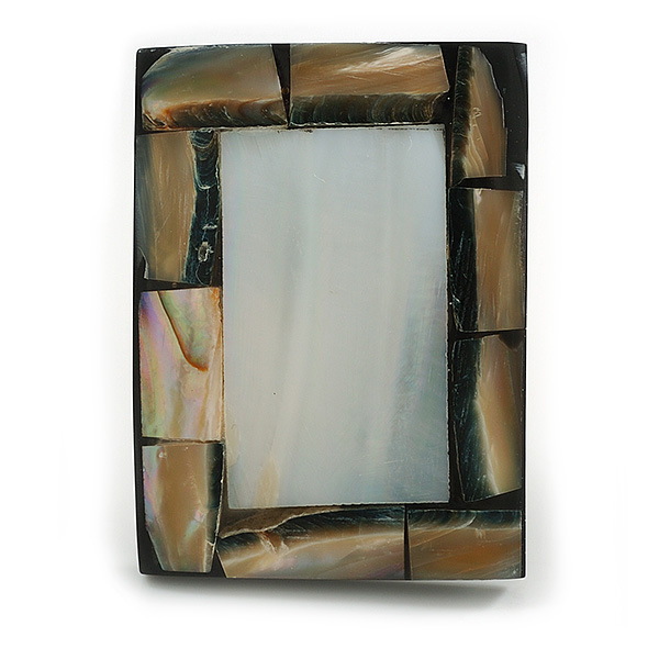 45mm L/Rectangular Shape Sea Shell Brooch/Silvery/Beige/Brown/Black Shades/ Handmade/ Slight Variation In Colour/Natural Irregularities - main view