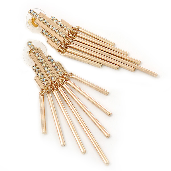AB Crystal Geometric Dangle Earrings In Gold Plating - 6cm Drop - main view