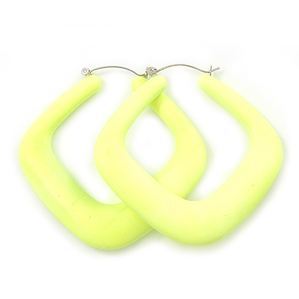 Large Matte Acrylic Square Doorknocker Hoop Earrings in Neon Yellow - 6cm Diameter - main view