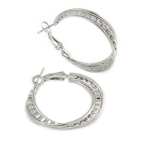 30mm Medium Textured Twisted Hoop Earrings In Silver Tone - main view