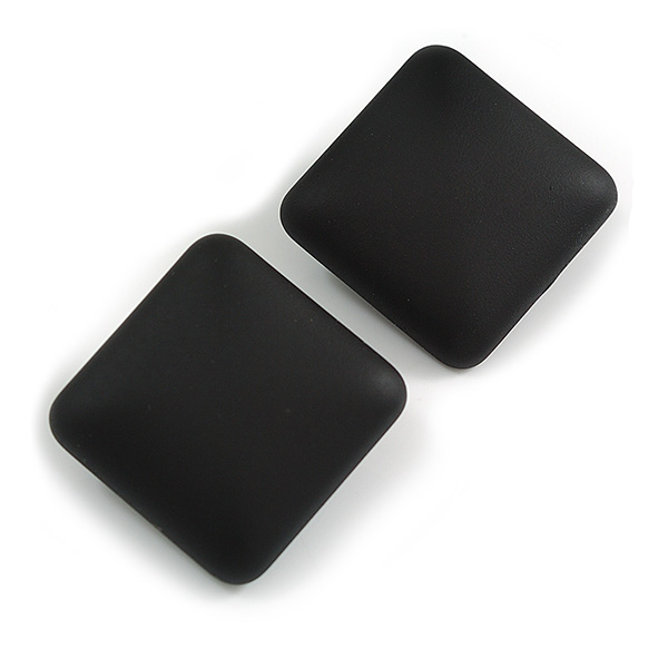 Black Square Matte Acrylic Stud Earrings - 27mm Tall - main view