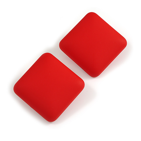 Red Square Matte Acrylic Stud Earrings - 27mm Tall - main view