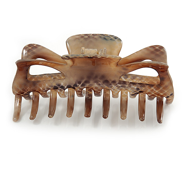 Large Snake Print Shiny Acrylic Hair Claw/ Clamp (Brown/ Beige) - 11.5cm Long - main view
