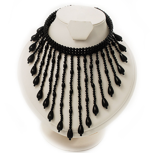 Glamorous Black Beaded Bib Choker Adult - main view