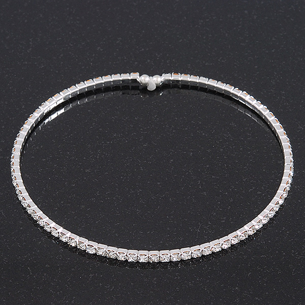 Thin Swarovski Crystal Flex Choker Necklace In Rhodium Plating - Adjustable - main view