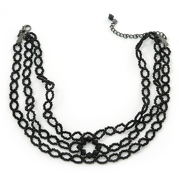 3 Strand Black Beaded Flex Choker Adult - 30cm Length/ 6cm Extension - main view