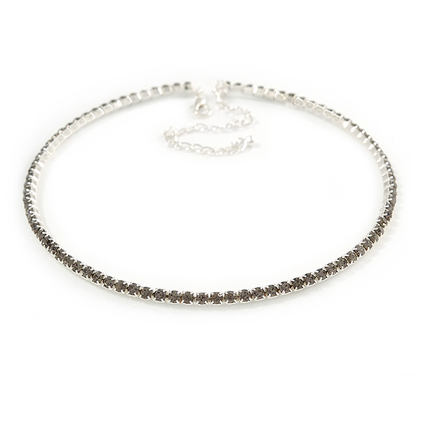 Light Grey Top Grade Austrian Crystal Choker Necklace In Rhodium Plated Metal - 35cm L/ 11cm Ext - main view