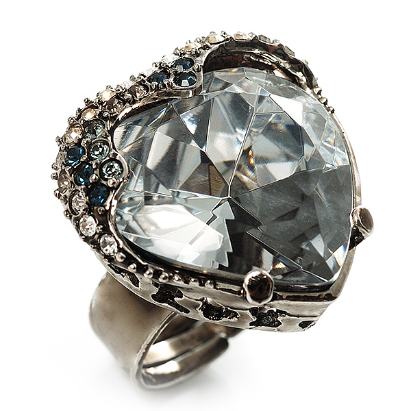 Ice Clear Crystal Contemporary Heart Ring - main view