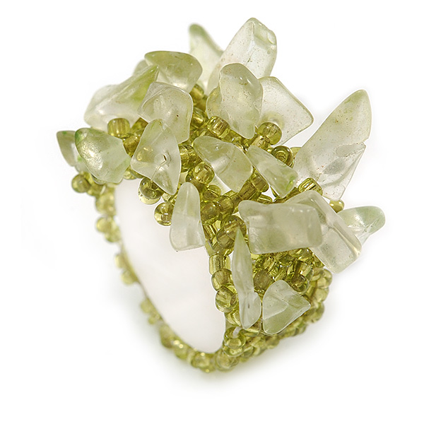 Olive Green Glass Chip Cluster Flex Ring - main view