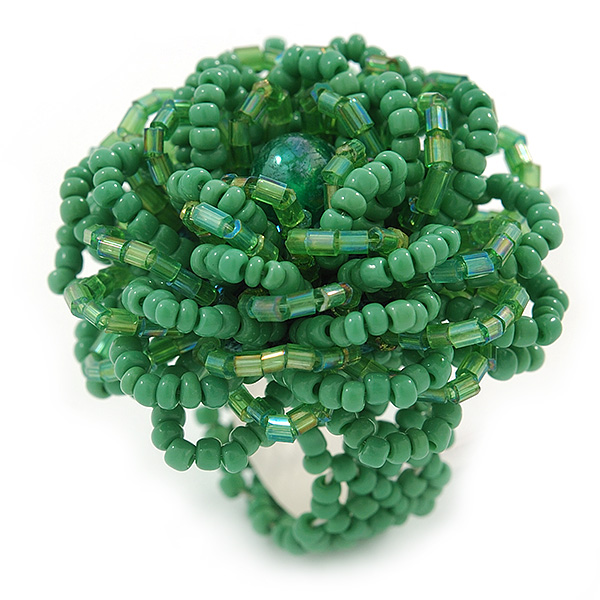 Apple Green Glass Bead Flower Stretch Ring - 40mm Diameter - main view